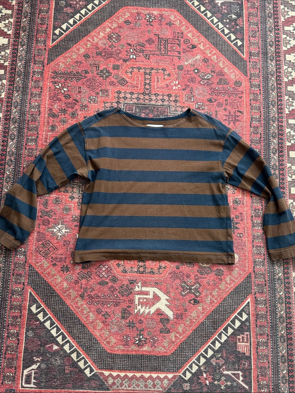 Long-Sleeve Top - Navy & Brown